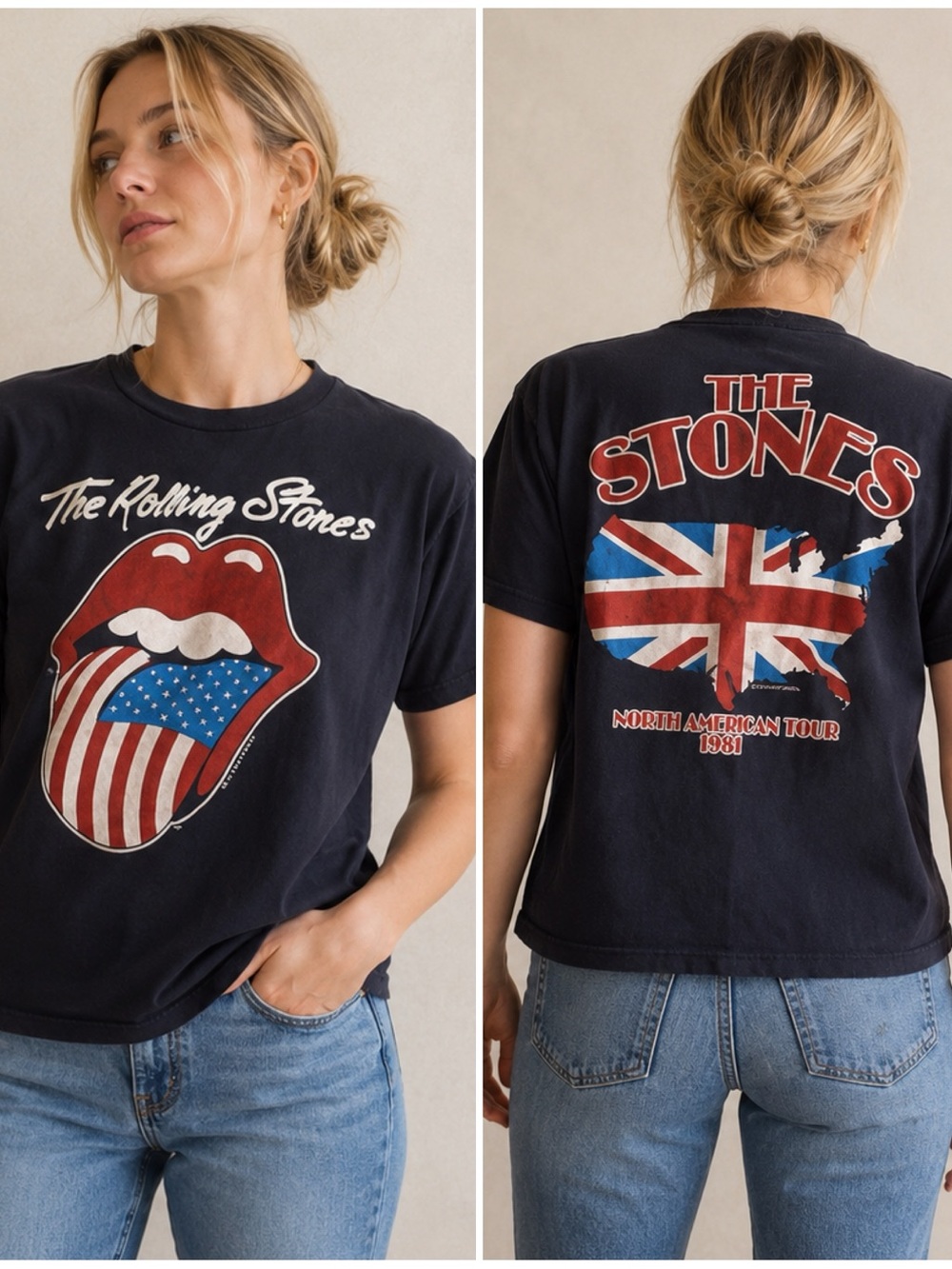 Vtg 1981 Rolling Stones Band North American Tour Black Graphic Crewneck Shirt